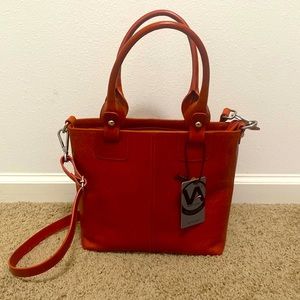 Valentina Leather Satchel Crossbody Handbag Nickel Italy New Vintage Orange